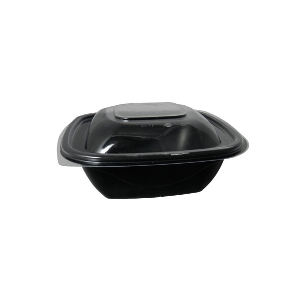 BANDEJA PET NEGRA CON TAPA 19X19X8 CM. 1150 CC. NEGRO