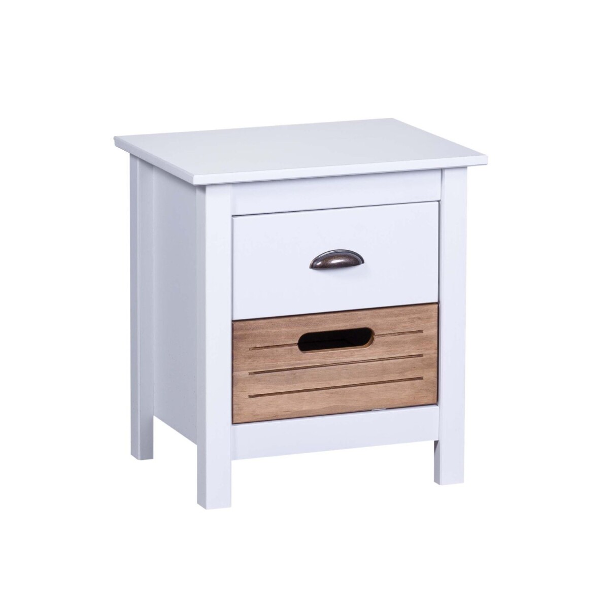 Mesa de luz veladora Lumax 2 cajones madera y blanco 