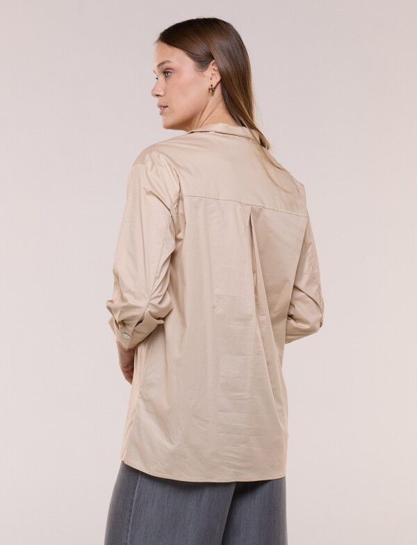 Camisa Larga Con Mangas Tres Cuartos BEIGE