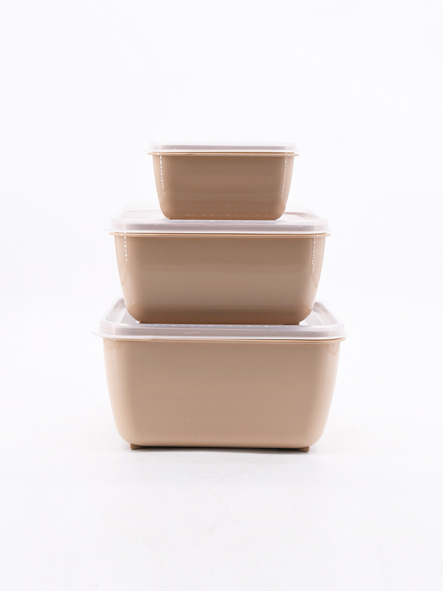 CONTENEDORES MULTIUSO CUADRADO SET X 3 - BEIGE 
