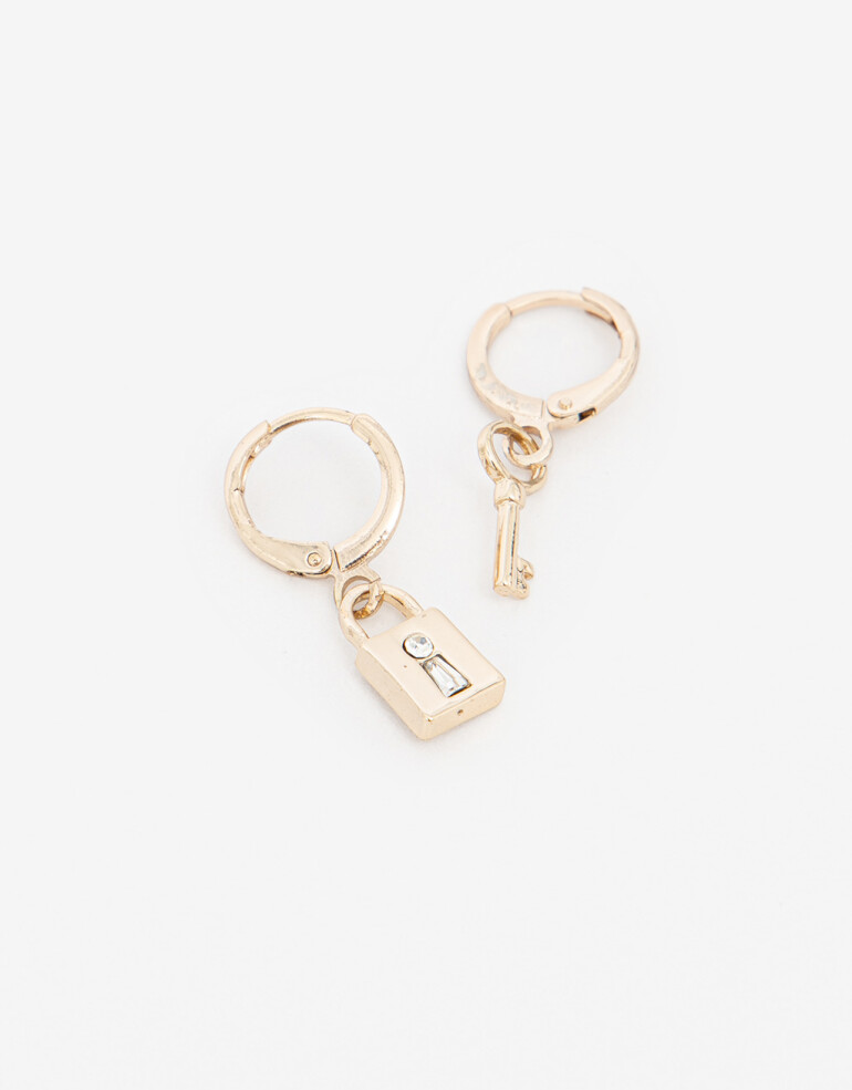 Aros Argollas Con Dijes Aros Argolla Con Dije Candado Y Llave - Dorado