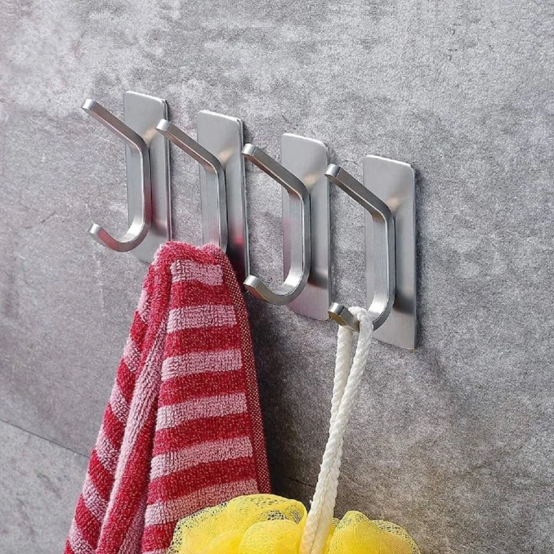 Gancho autoadhesivo doble acero inoxidable para pared plateado