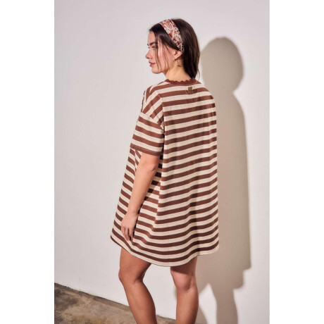 Vestido Manga Corta Rayado Chocolate
