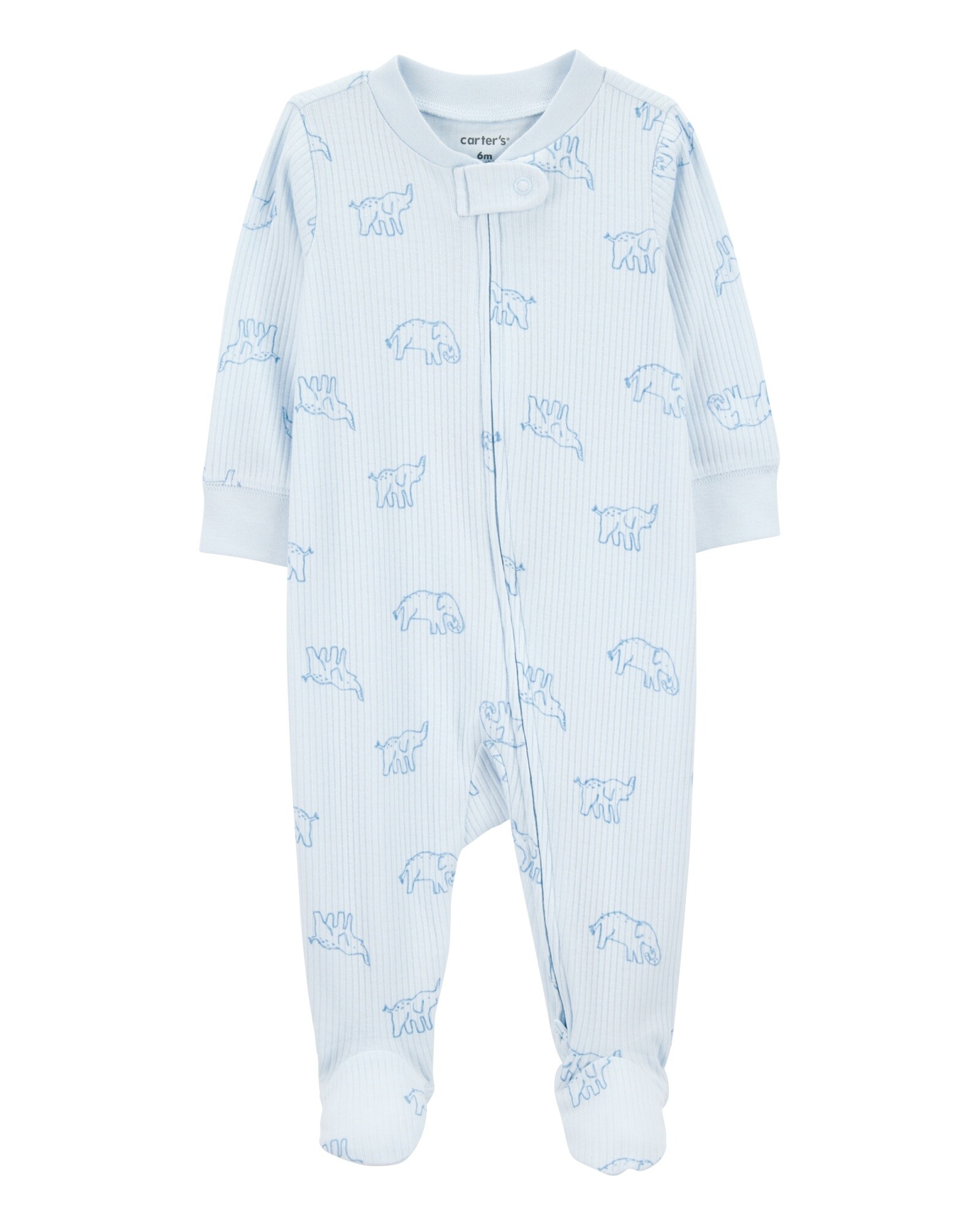 Pijama una pieza de algodón acanalado, con pie, diseño elefantes Sin color