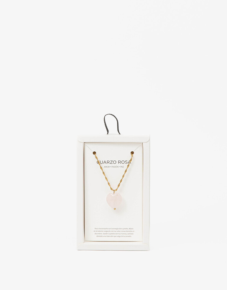 Cadena Corta con Dije Piedra Cadena Acero Con Cuarzo Rosa - Rosa Claro