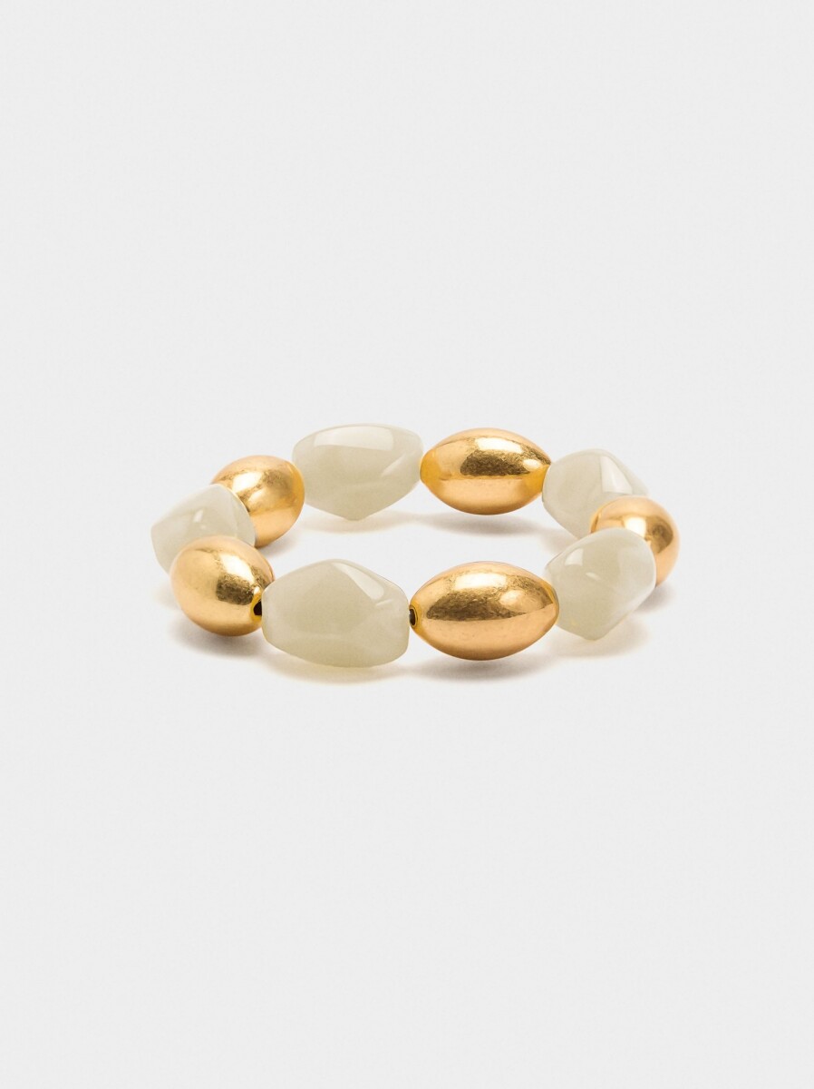 Pulsera Elástica Con Cuentas Ovaladas - beige 
