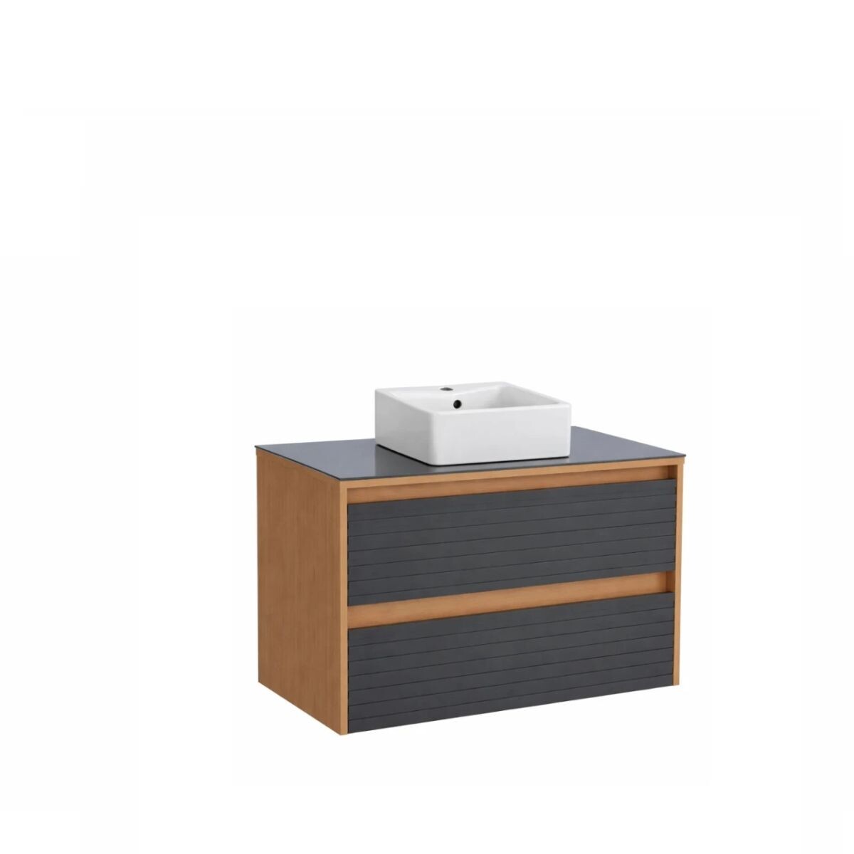 Mueble De Baño Osaka Negro Con Tapa De Vidrio Y Bacha De Loza 