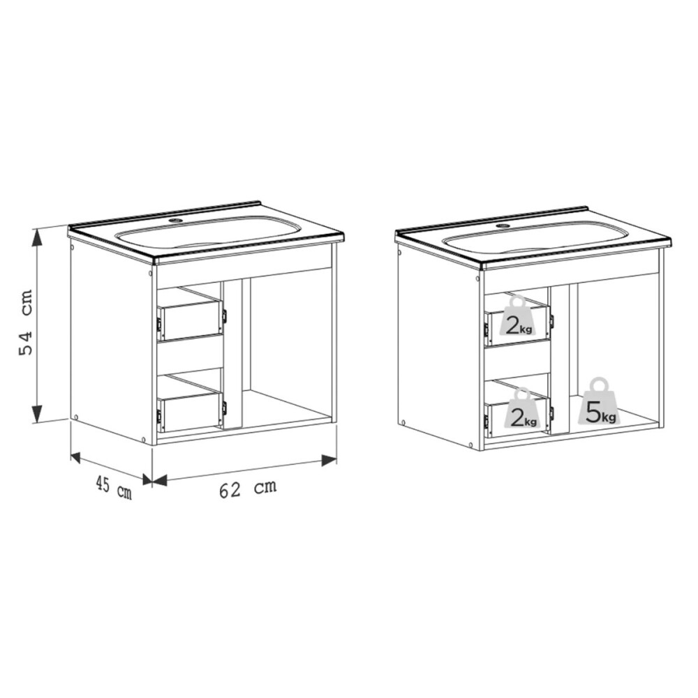 Mueble de baño suspendido Sarué Nogueiral/Nude 60cm con bacha Mueble De Baño Suspendido Sarué Nogueiral/nude 60cm Con Bacha