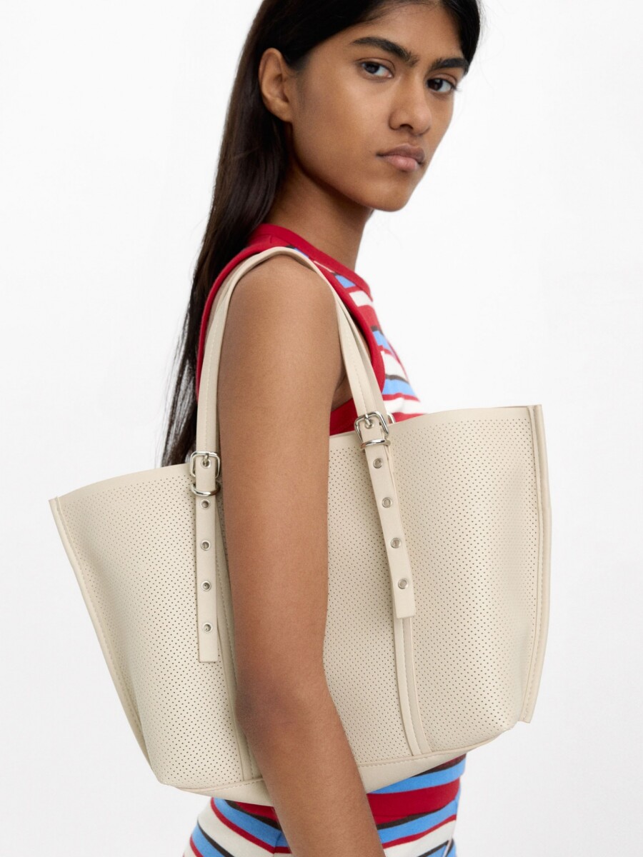 Bolso Shopper Perforado Con Bolso Extraíble crudo