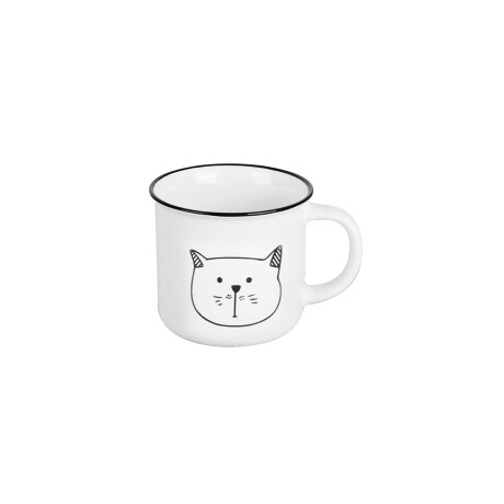 Taza Vintage Carita Gato – Cerámica Blanca con Borde Negro 400ml Simple