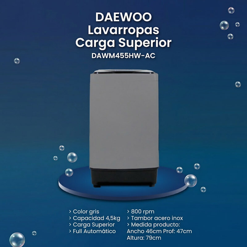Lavarropas carga superior 4,5kg Daewoo | Color gris Lavarropas carga superior 4,5kg Daewoo | Color gris