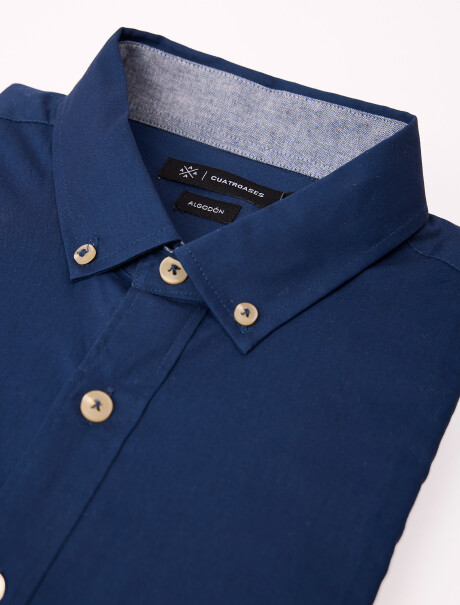 Camisa m/l algodon lisa azul oscuro