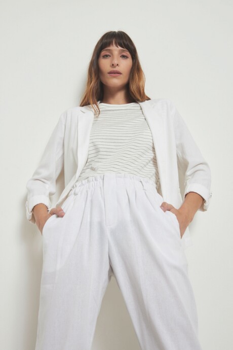 Pantalón de lino cintura paperbag blanco