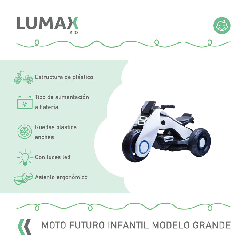 Moto futuro a batería infantil Lumax Grande con luces y musica Blanco