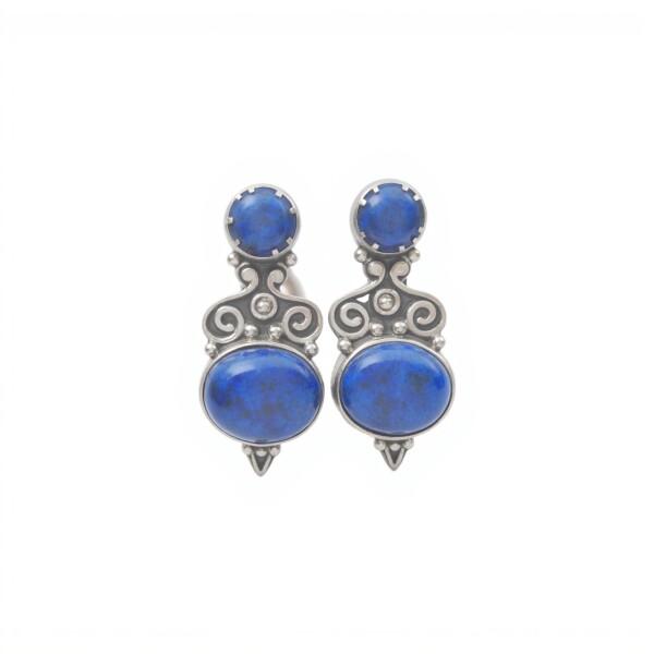 Caravanas Doble-Plata 925-Piedra Lapislázuli-CA3292 conpiedra