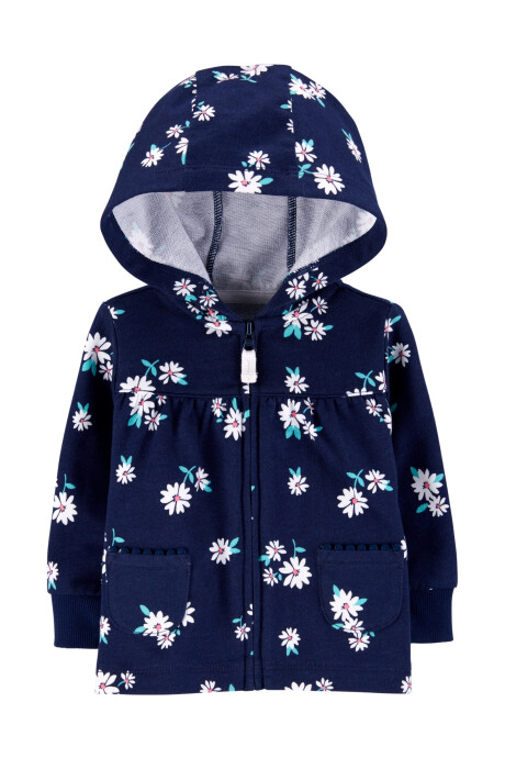 Campera de algodón con capucha y detalles en los bolsillos diseño flores 0