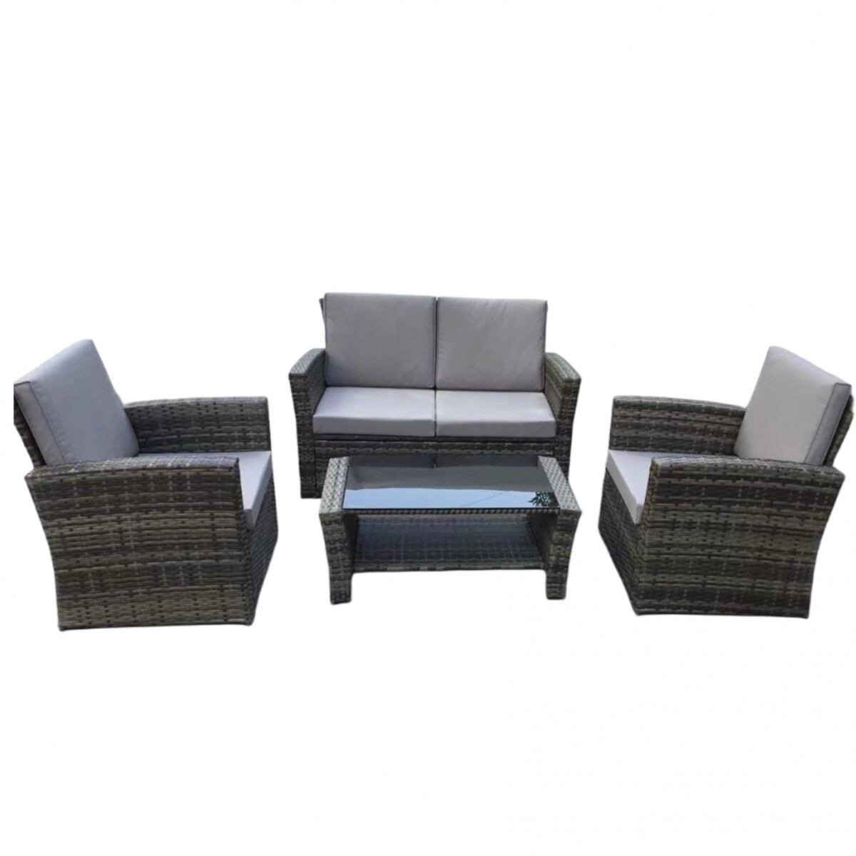 Juego de Sofá Marrón de Acero Galvanizado y Ratán — 4 Piezas 