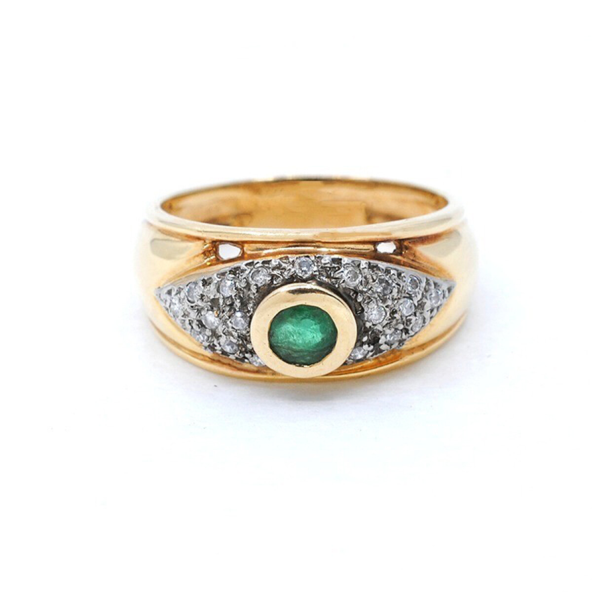 Anillo En Oro 18K, Brillantes Y Esmeralda 