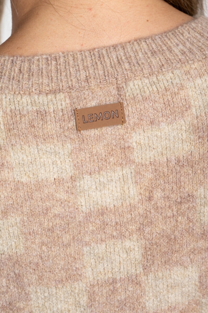 Sweater Intarsia Cuadros Rosa Viejo