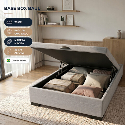 Base para Sommier Colchón Baul 1 Plaza - 78 x 188 x 35 cm - Estructura Madera Maciza - Gris Base para Sommier Colchón Baul 1 Plaza - 78 x 188 x 35 cm - Estructura Madera Maciza - Gris