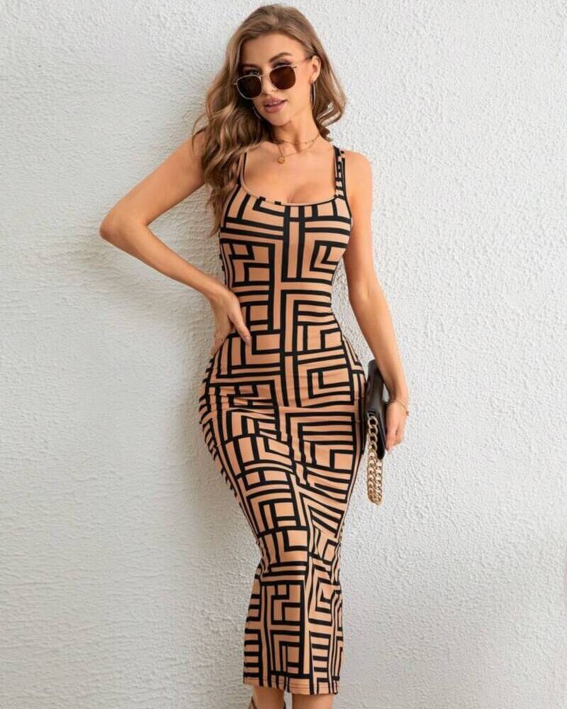 VESTIDO MIDI ESTAMPADO Beige