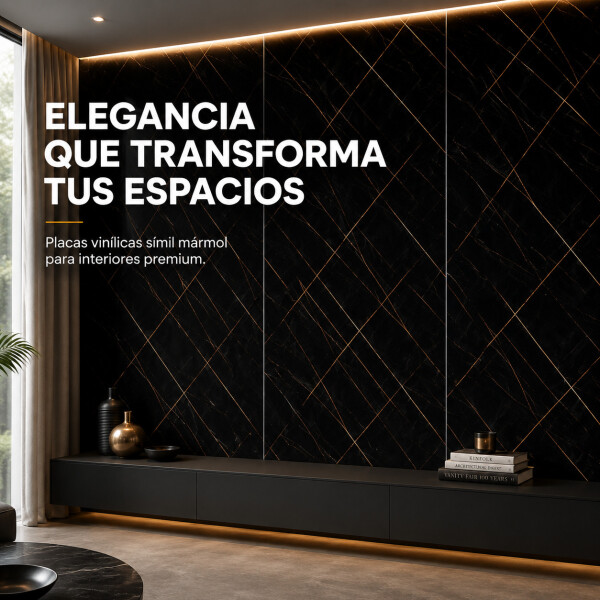 Placa PVC Símil Mármol Utilizables 2,2X1,22 Resistente 3Mm Negro