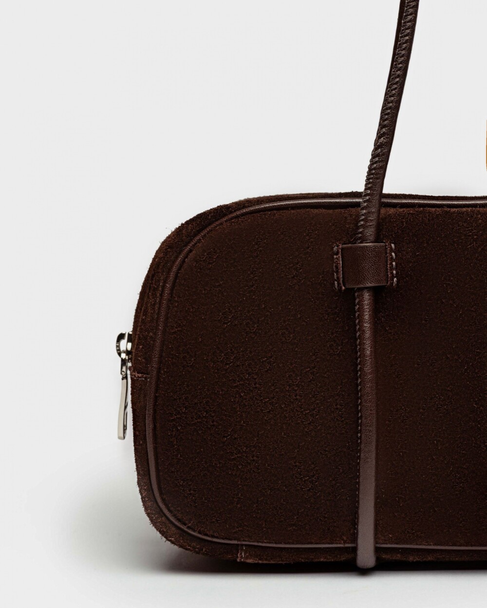 Cartera al hombro Horizon en cuero gamuza Chocolate