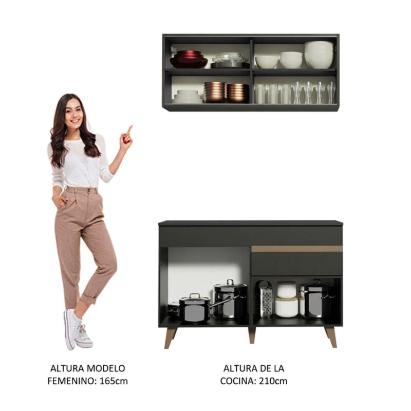 Mueble de cocina y encimera compacta Lumax MDP 120cm Negro Mueble de cocina y encimera compacta Lumax MDP 120cm Negro