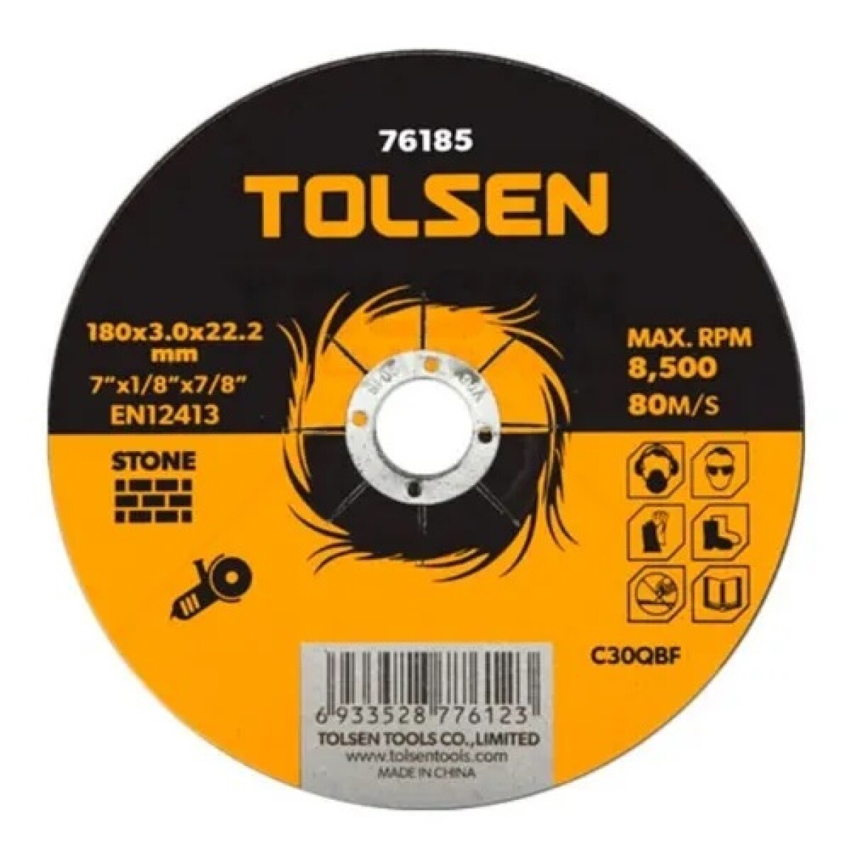 TOLSEN DISCO CORTE PIEDRA CENTRO DEPRIMID 180mmX3 