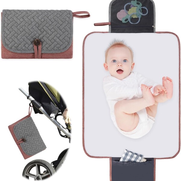 Cambiador portatil capitoneado XL rosado gris