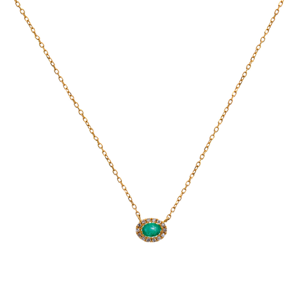 Cadena de oro 18 ktes aplique con brillantes y esmeraldas. 