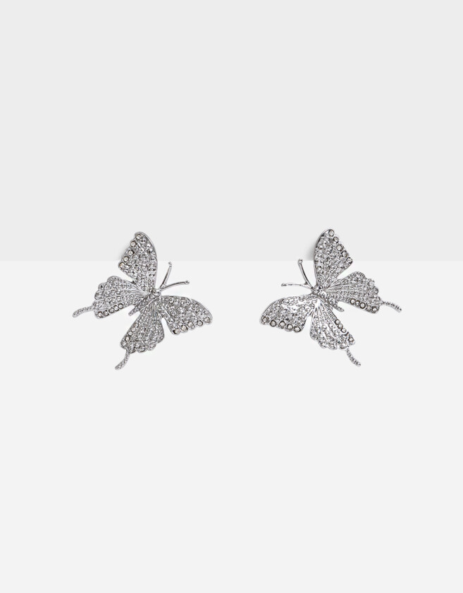 Aros Pasantes Con Mariposas Aros Pasantes Mariposas Strass - Plateado