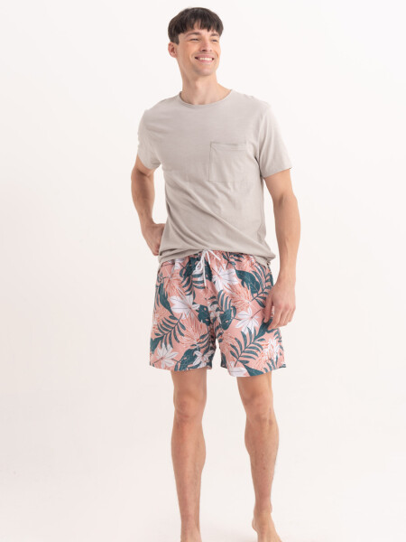Short de baño estampado Tropical Rosa Oscuro