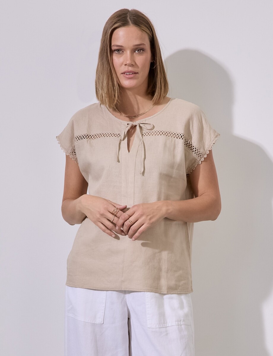 Blusa Lino Puntilla - Khaki 