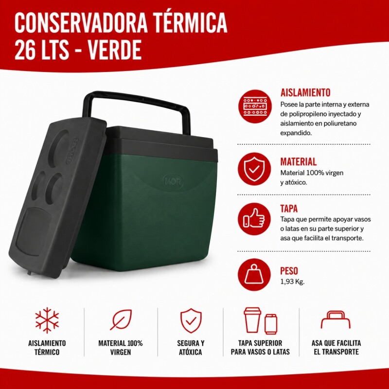 Conservadora térmica 26 lts VERDE