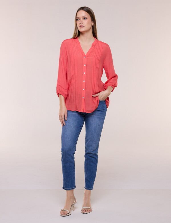 Blusa Con Alforzas En Delantero Y Botones CORAL