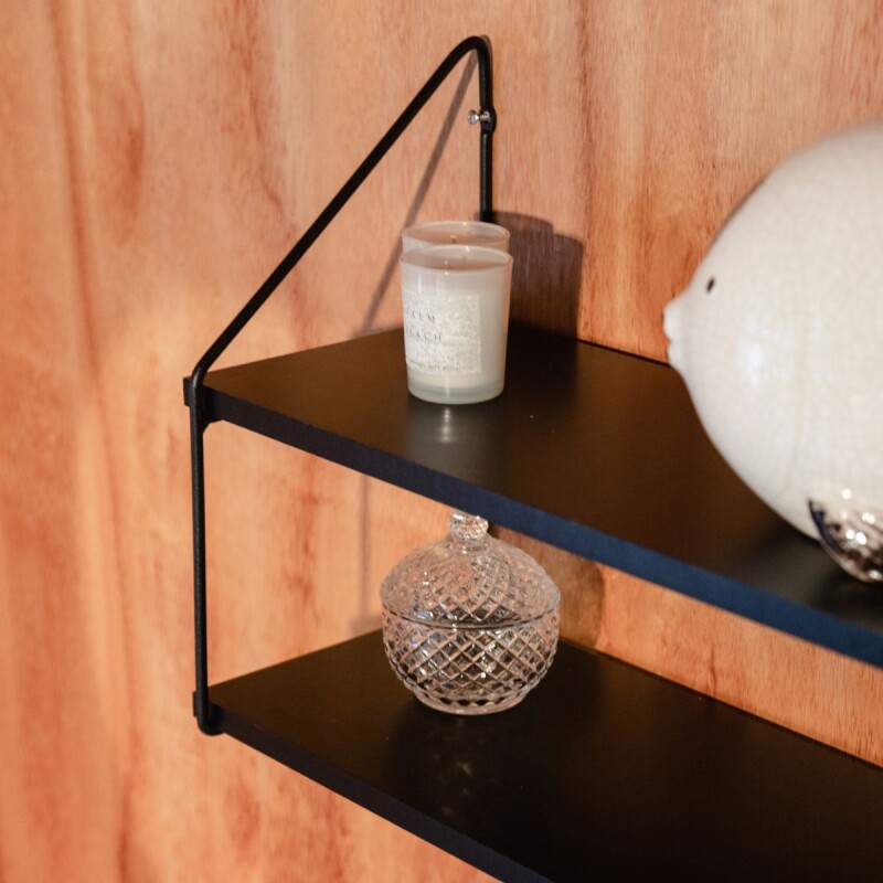 Estante de pared madera y hierro - 2 pisos Blanco