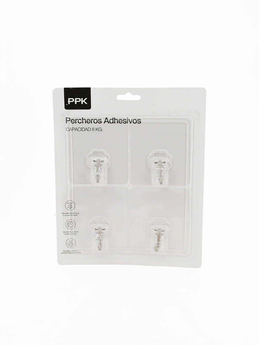PERCHEROS ADHESIVOS PARED - TRANSPARENTE 
