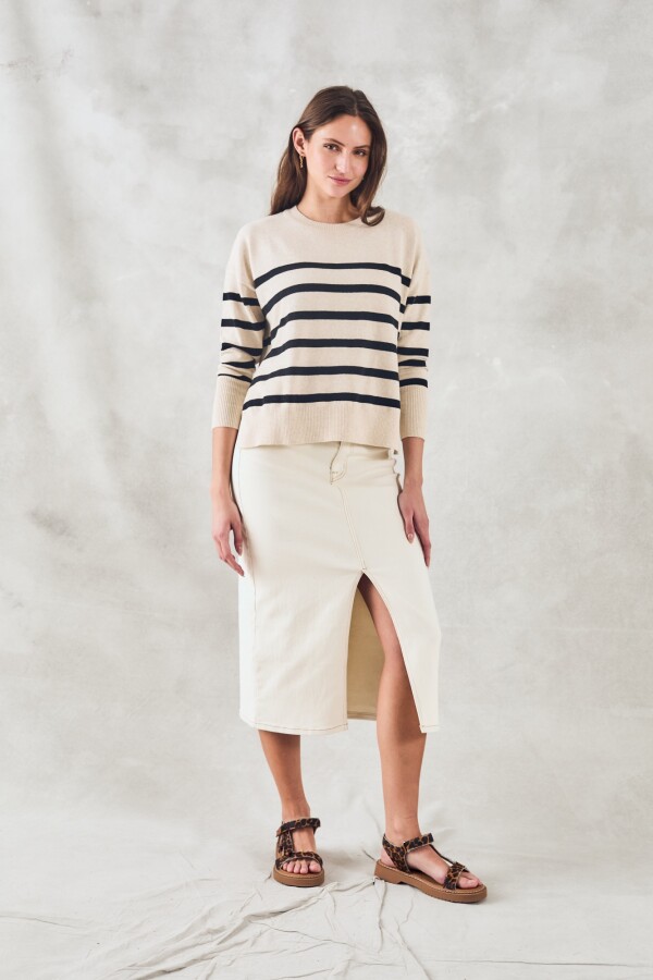 Sweater Rayado Algodón Elastano Beige Melange