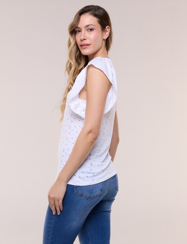 Blusa Broderie Manga Volado BLANCO