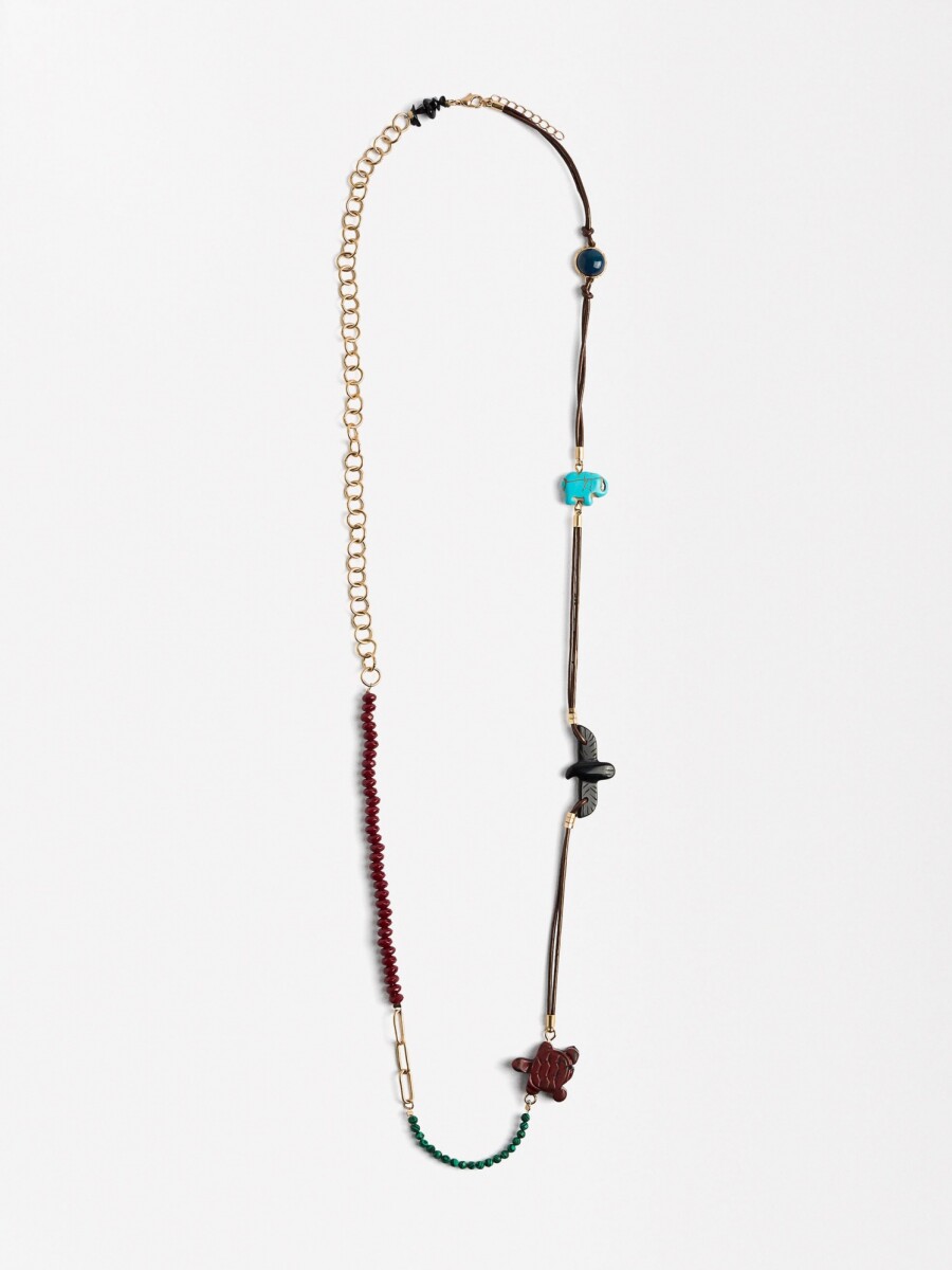 Collar De Cordón De Piel Con Piedras multicolor