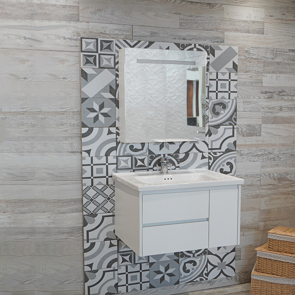 CONJUNTO MUEBLE DE BAÑO SUSPENDIDO MODELO NS-B4-60 / MUEBLE+BACHA+BOTIQUIN CON ESPEJO Y LUZ Conjunto Mueble De Baño Suspendido Modelo Ns-b4-60 / Mueble+bacha+botiquin Con Espejo Y Luz