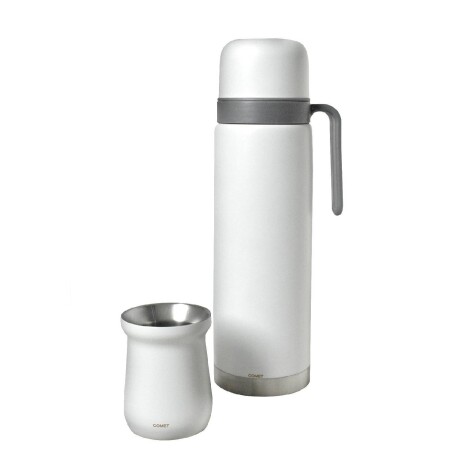 Kit Termo Comet 1lt con manija rígida + Mate acero inoxidable Blanco