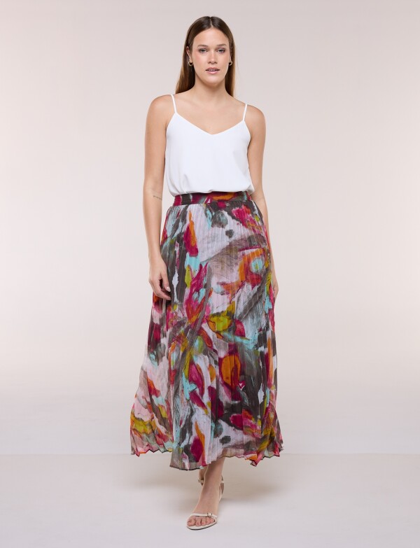 Falda Maxi Plisada MULTI/FUCSIA