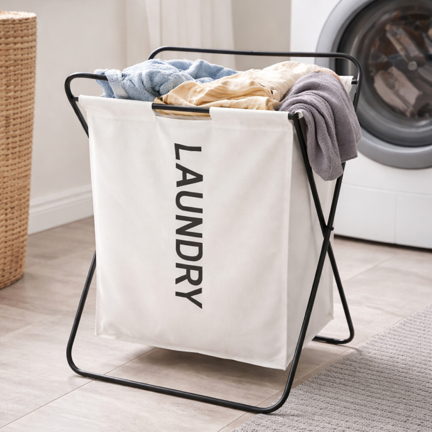 Cesto de ropa plegable metal y tela - Blanco — Mis Petates