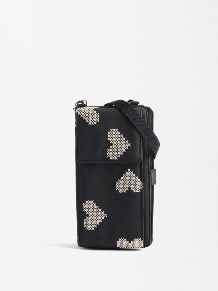 Bolsa Para Móvil De Nylon Con Corazones negro