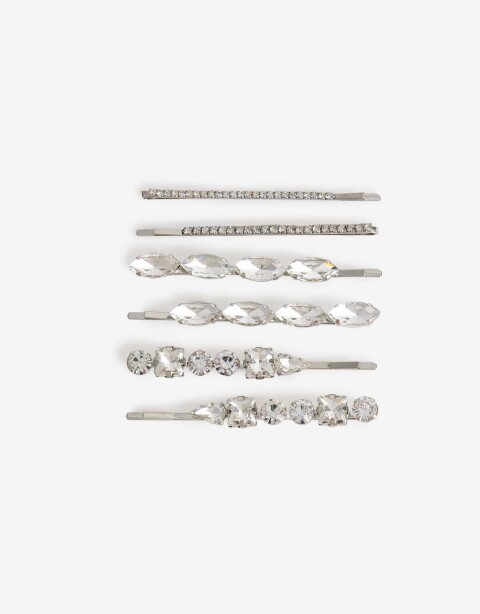 Horquillas con Accesorios Strass Set De 6 Bobby Pins Con Strass. - Plateado