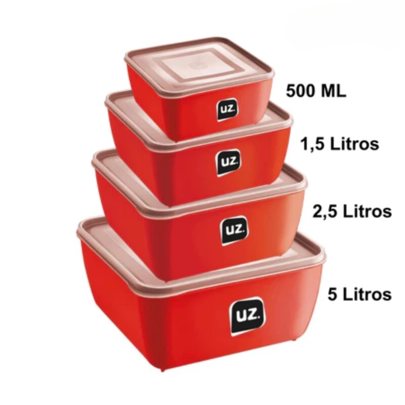 Kit x4 potes multiuso cuadrados ROJO