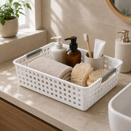 Cesto Organizador calado con asas 35 x 26 x 8.5 cm BLANCO