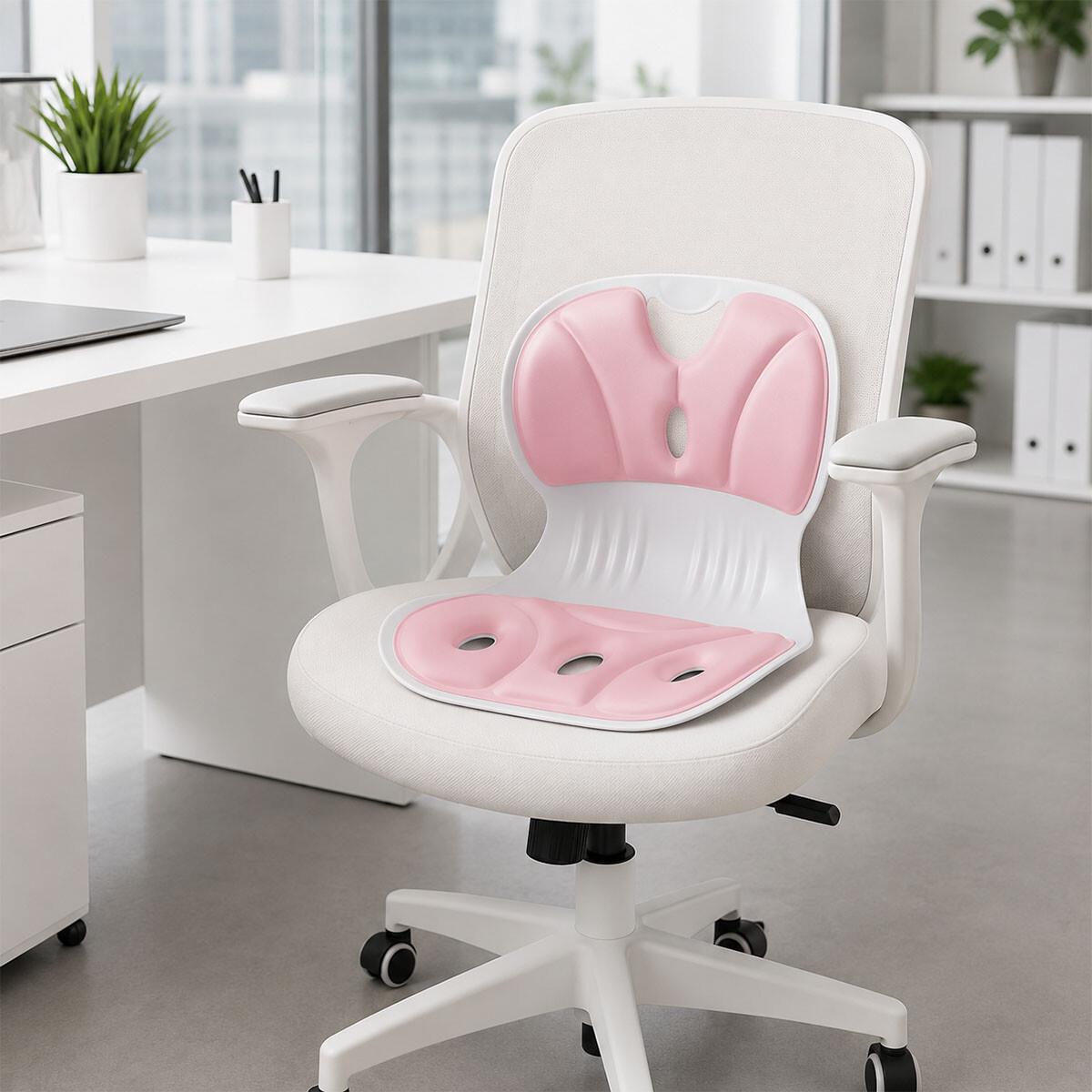 Respaldo Lumbar Corrector De Postura Espaldar Ergonómico - Rosa 